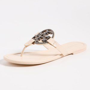 NIB Tory Burch Crystal Embellished Miller Pave Sandal Cream US 7 8 8.5 9 9.5 10